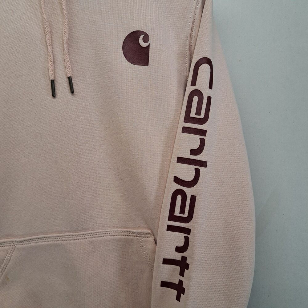 Carhartt Womens Medium Relaxed Fit Hoodie Sweatshirt Dusty Pink Sleeve Logo - Picture 3 of 14
